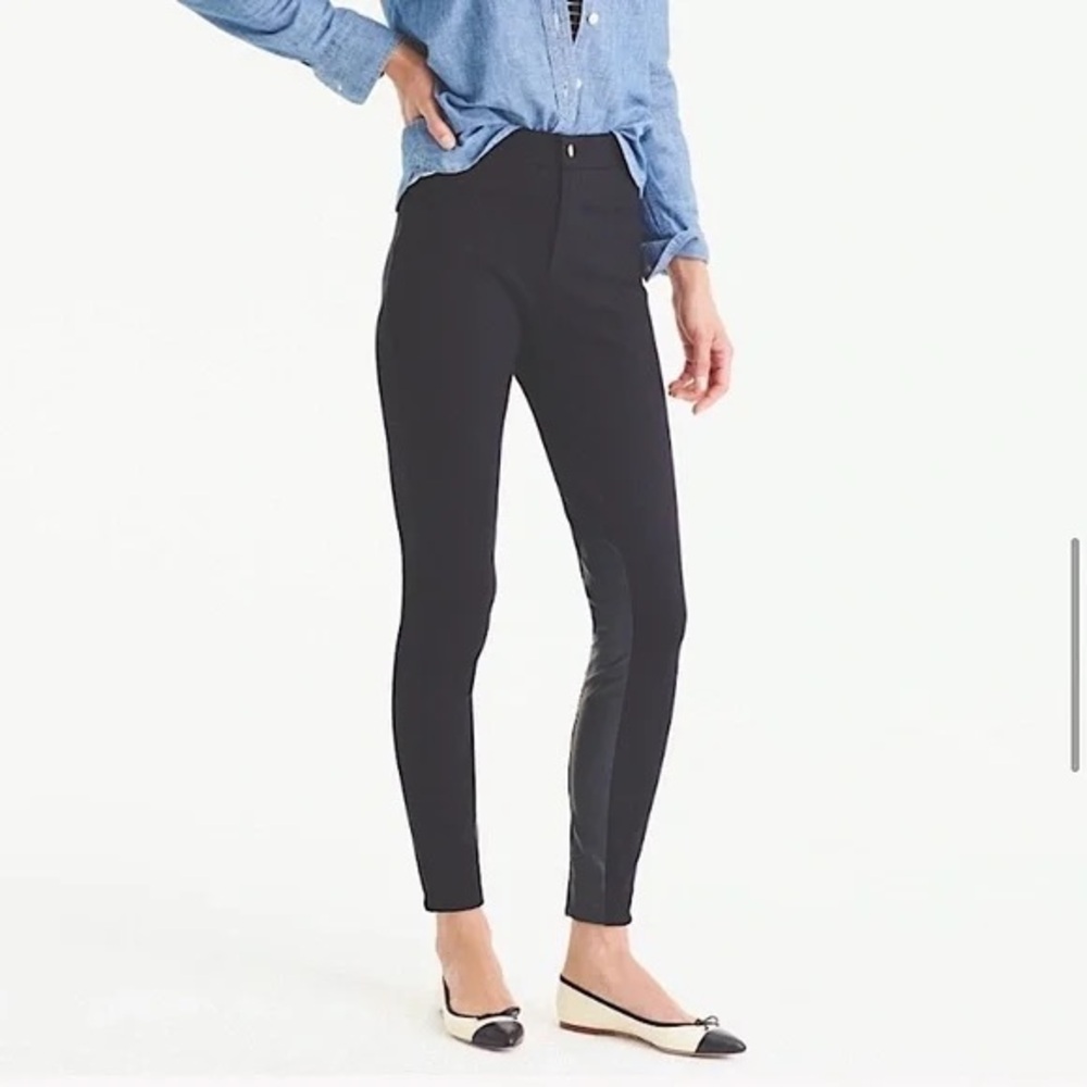 J.Crew Black Jodhpur Pixie Pants with Faux Leather Panels and Zip + Snap Front
